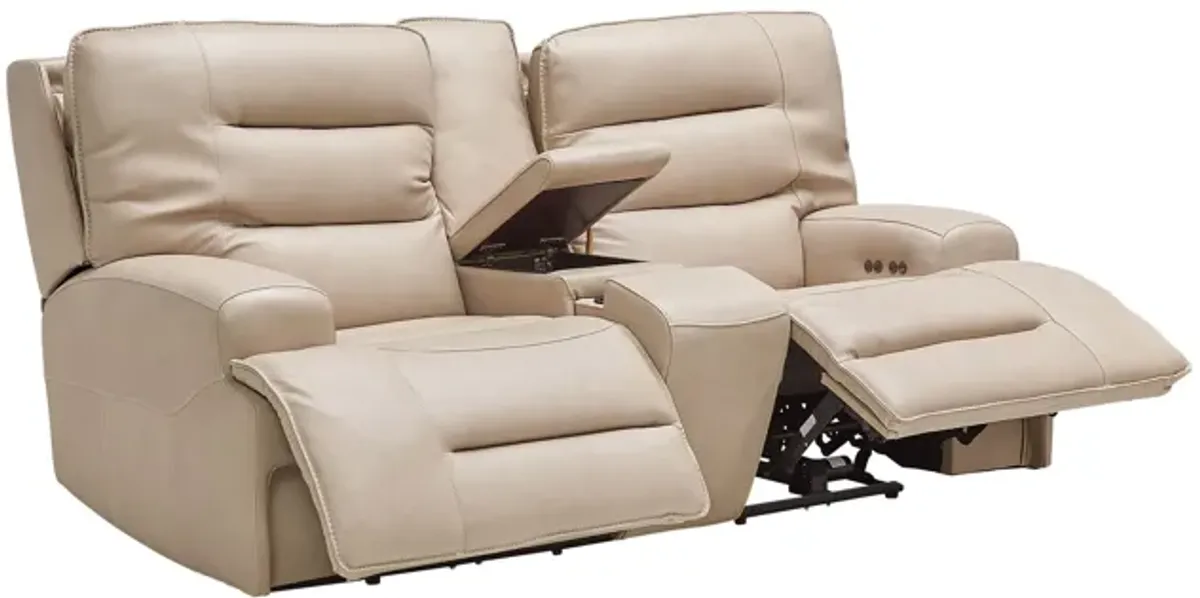 Porter Leather Dual Power Reclining Console Loveseat