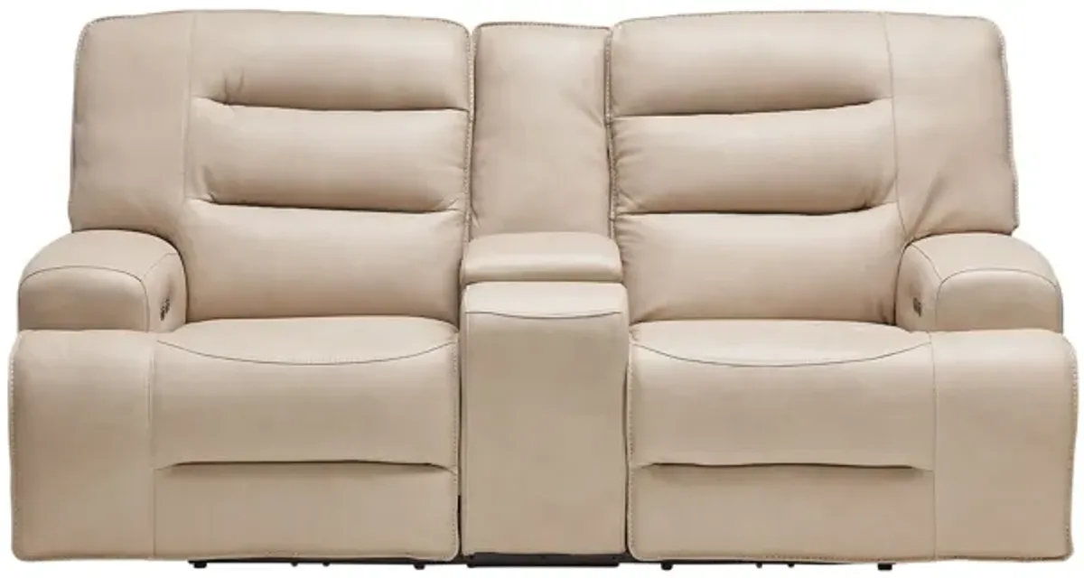 Porter Leather Dual Power Reclining Console Loveseat