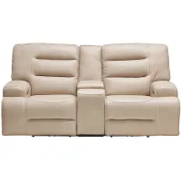 Porter Leather Dual Power Reclining Console Loveseat