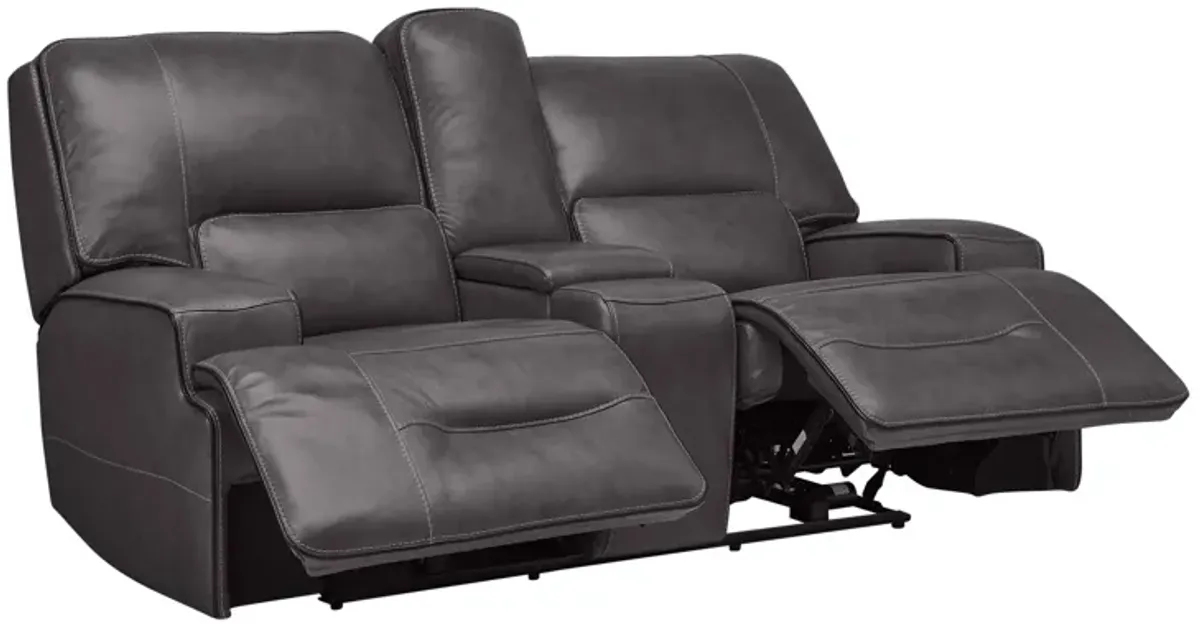 Linden Leather Dual Power Reclining Console Loveseat