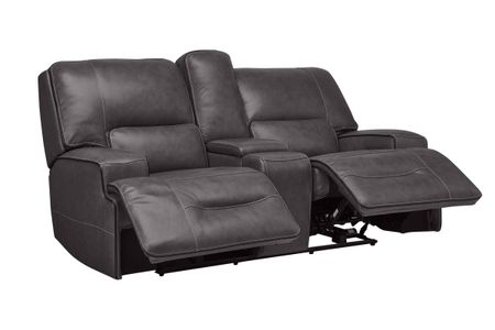Linden Leather Dual Power Reclining Console Loveseat