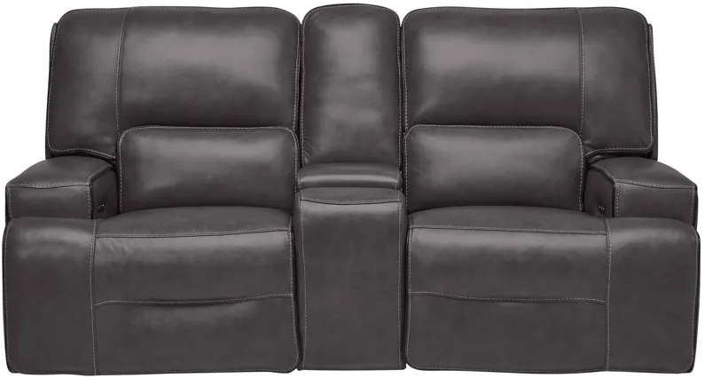 Linden Leather Dual Power Reclining Console Loveseat
