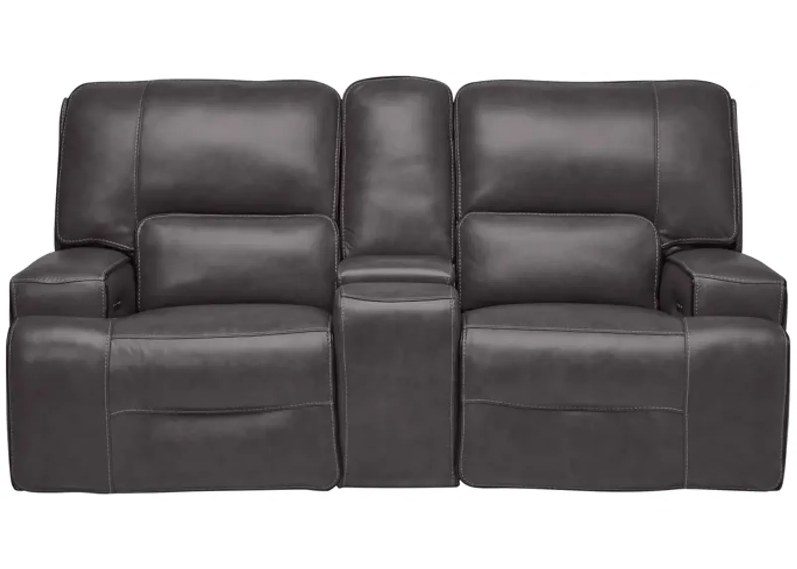 Linden Leather Dual Power Reclining Console Loveseat