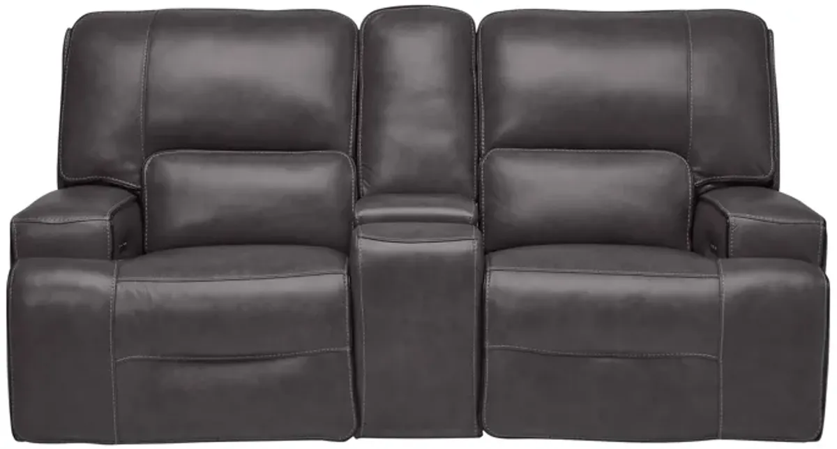 Linden Leather Dual Power Reclining Console Loveseat