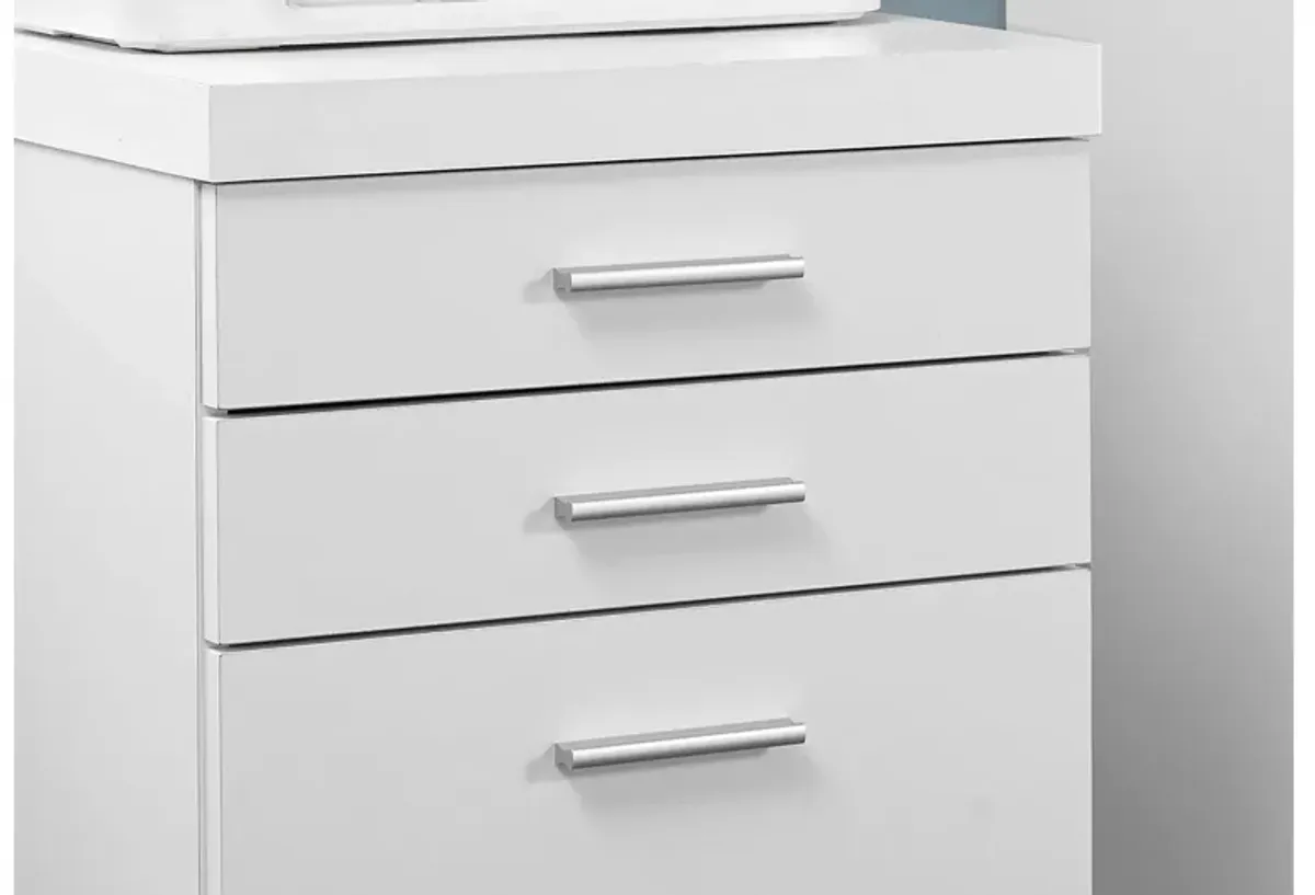 Filing Cabinet - 3 Drawer / White On Castors