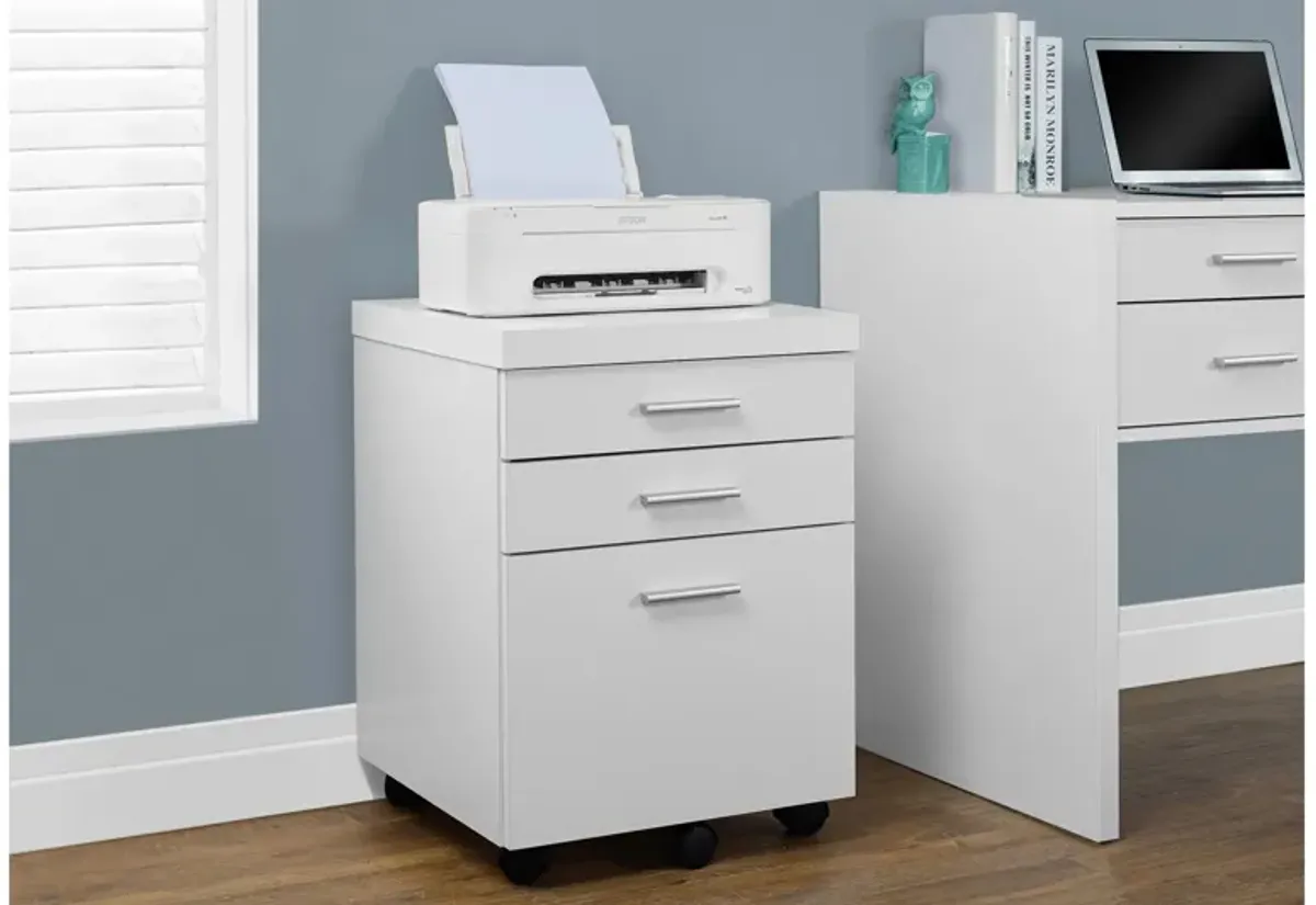 Filing Cabinet - 3 Drawer / White On Castors