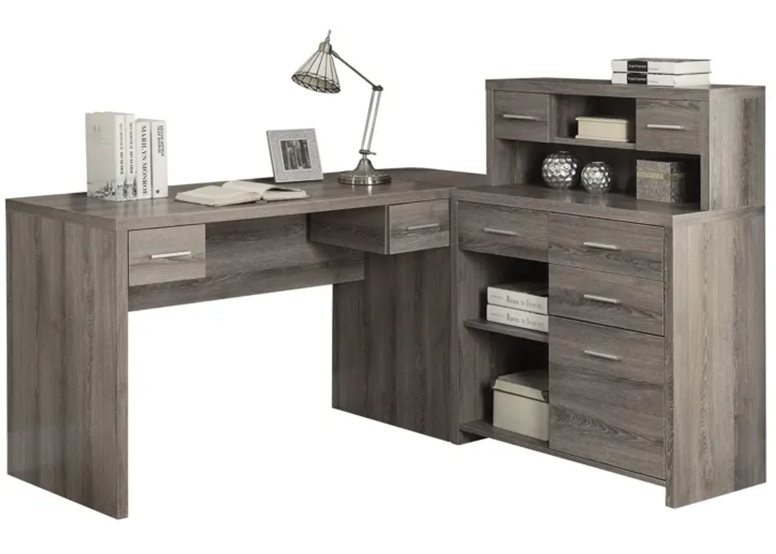 Dark Taupe Corner Computer Desk with Storage