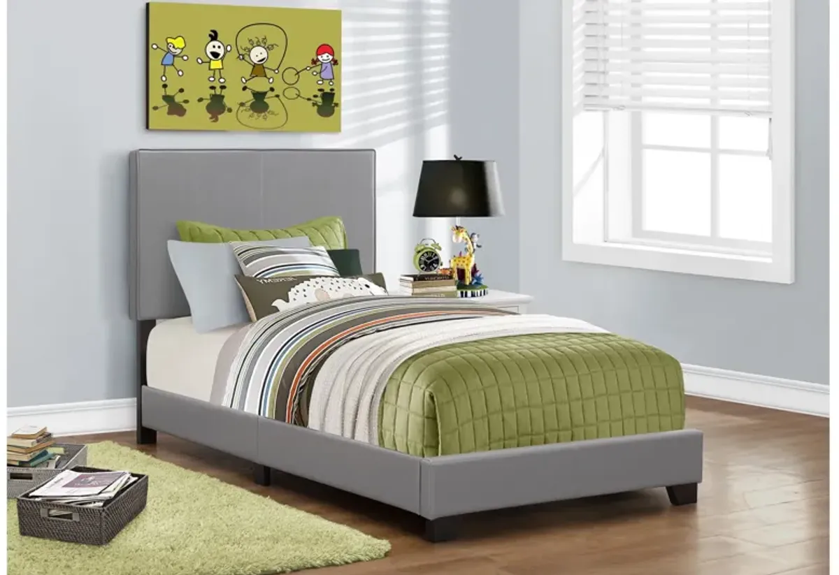 Bed - Twin Size / Grey Leather-Look