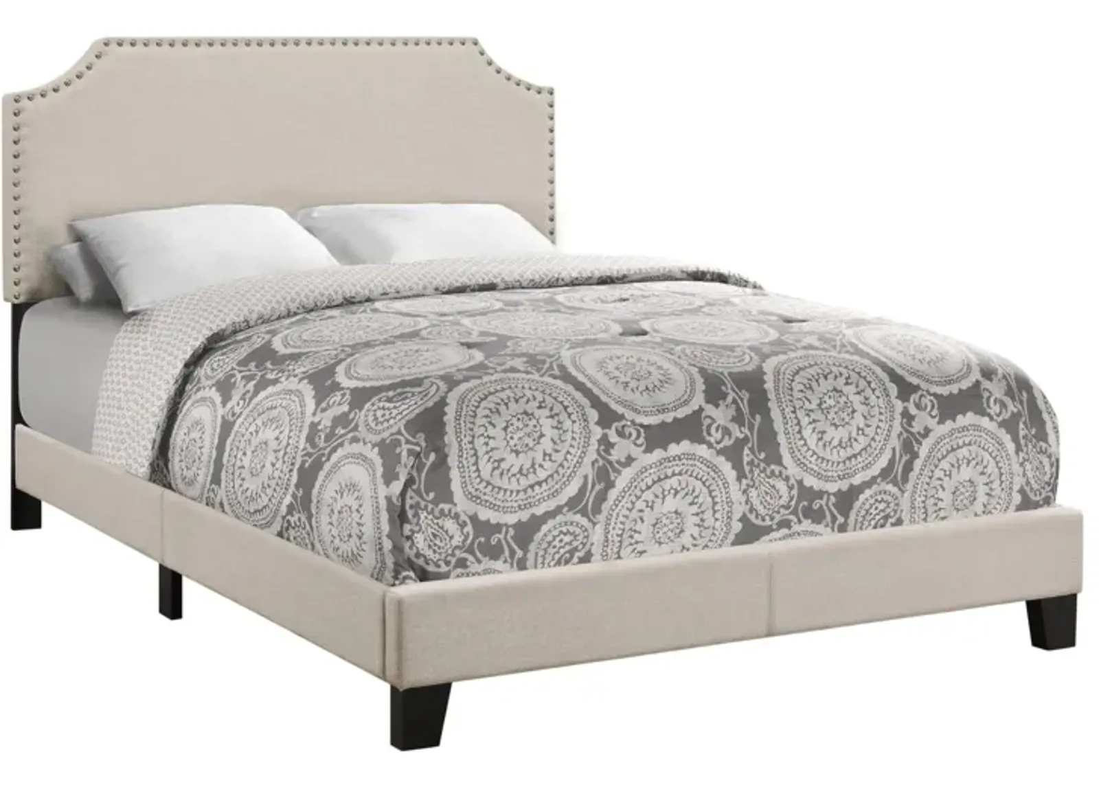 Sandra Beige Full Bed with Antique Brass Nail Head Trim