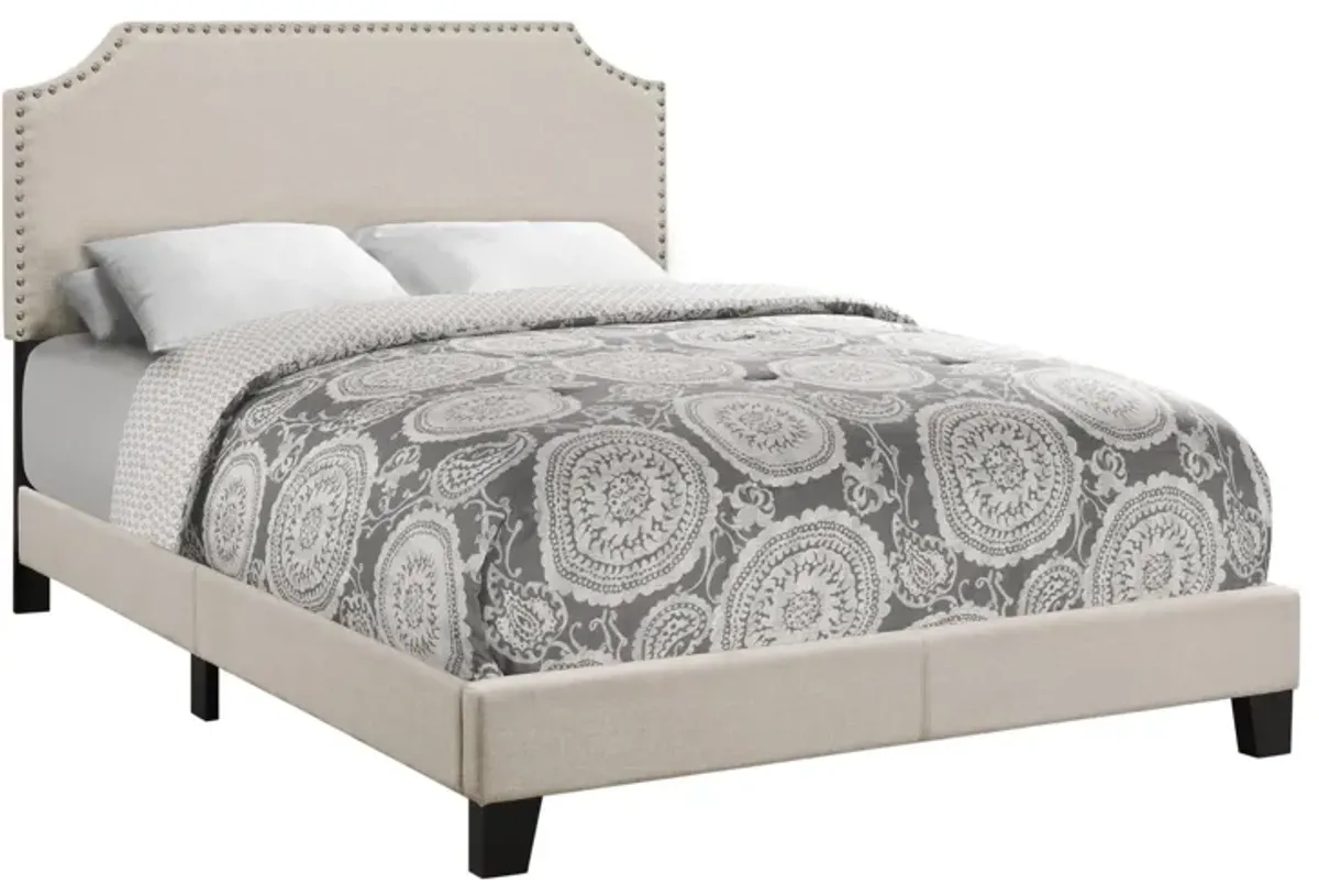 Sandra Beige Full Bed with Antique Brass Nail Head Trim