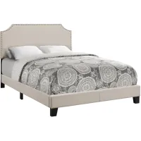 Sandra Beige Full Bed with Antique Brass Nail Head Trim
