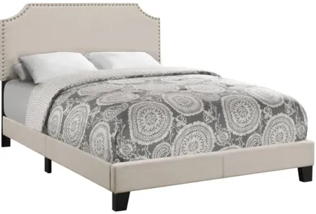 Sandra Beige Full Bed with Antique Brass Nail Head Trim