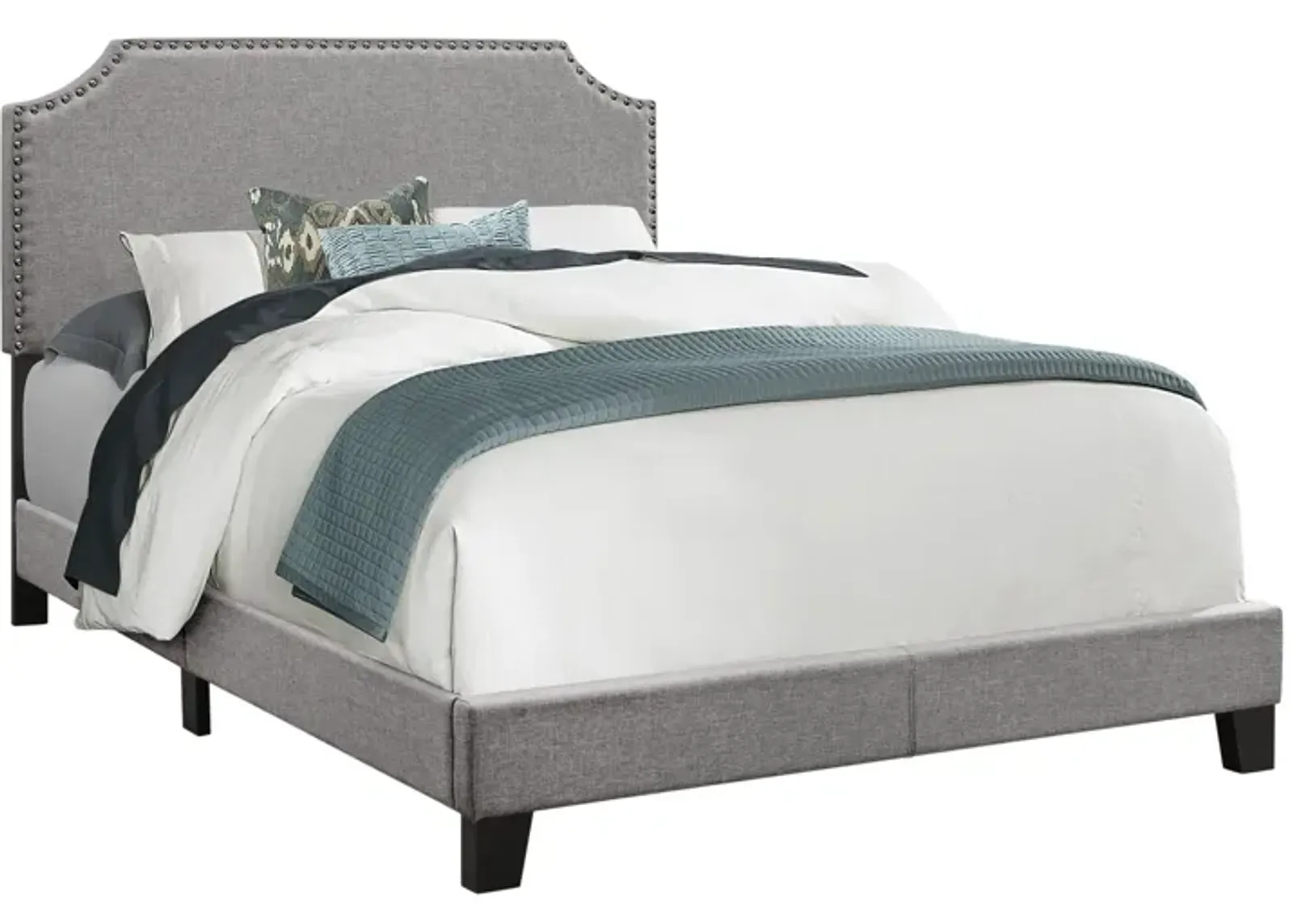 Bed - Full Size / Grey Linen With Chrome Trim