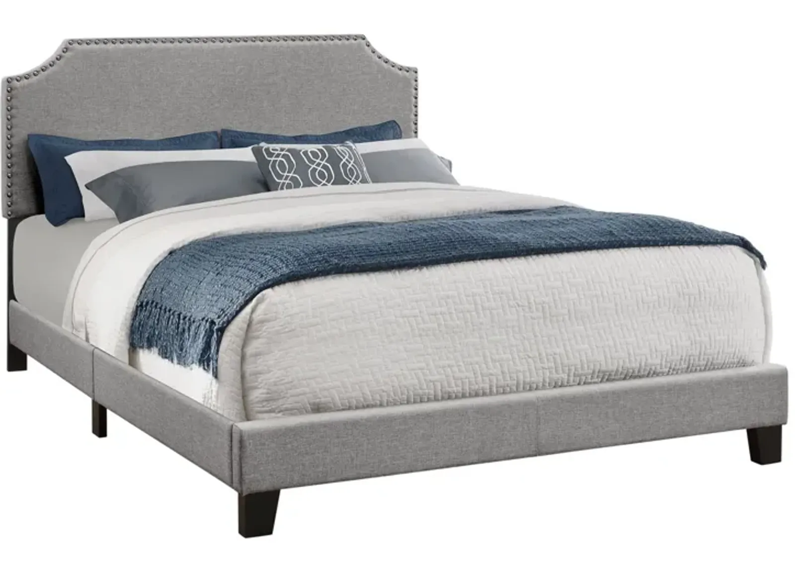 Bed - Queen Size / Grey Linen With Chrome Trim