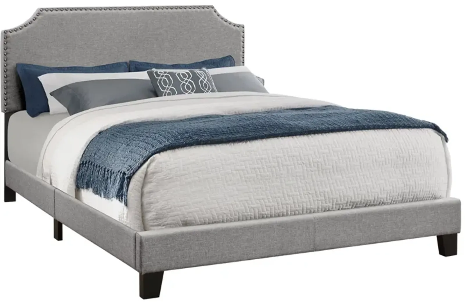 Bed - Queen Size / Grey Linen With Chrome Trim