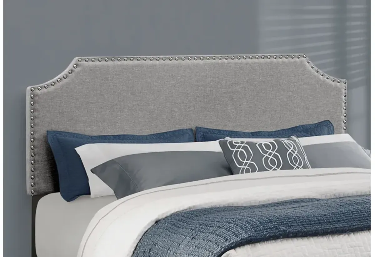 Bed - Queen Size / Grey Linen With Chrome Trim