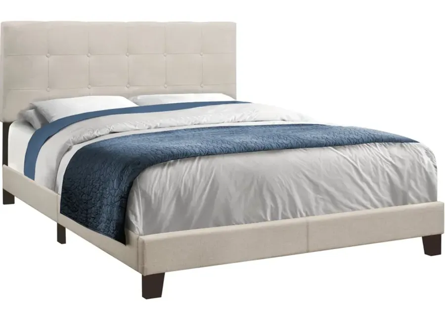 Beige Linen Tufted Queen Bed