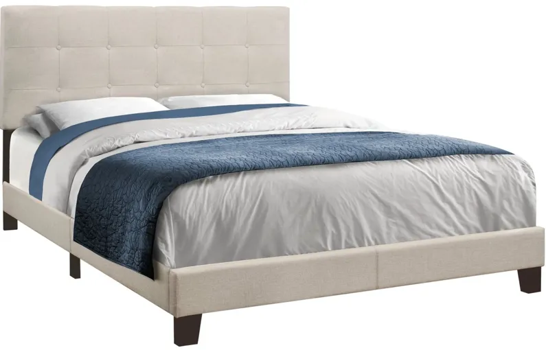 Beige Linen Tufted Queen Bed