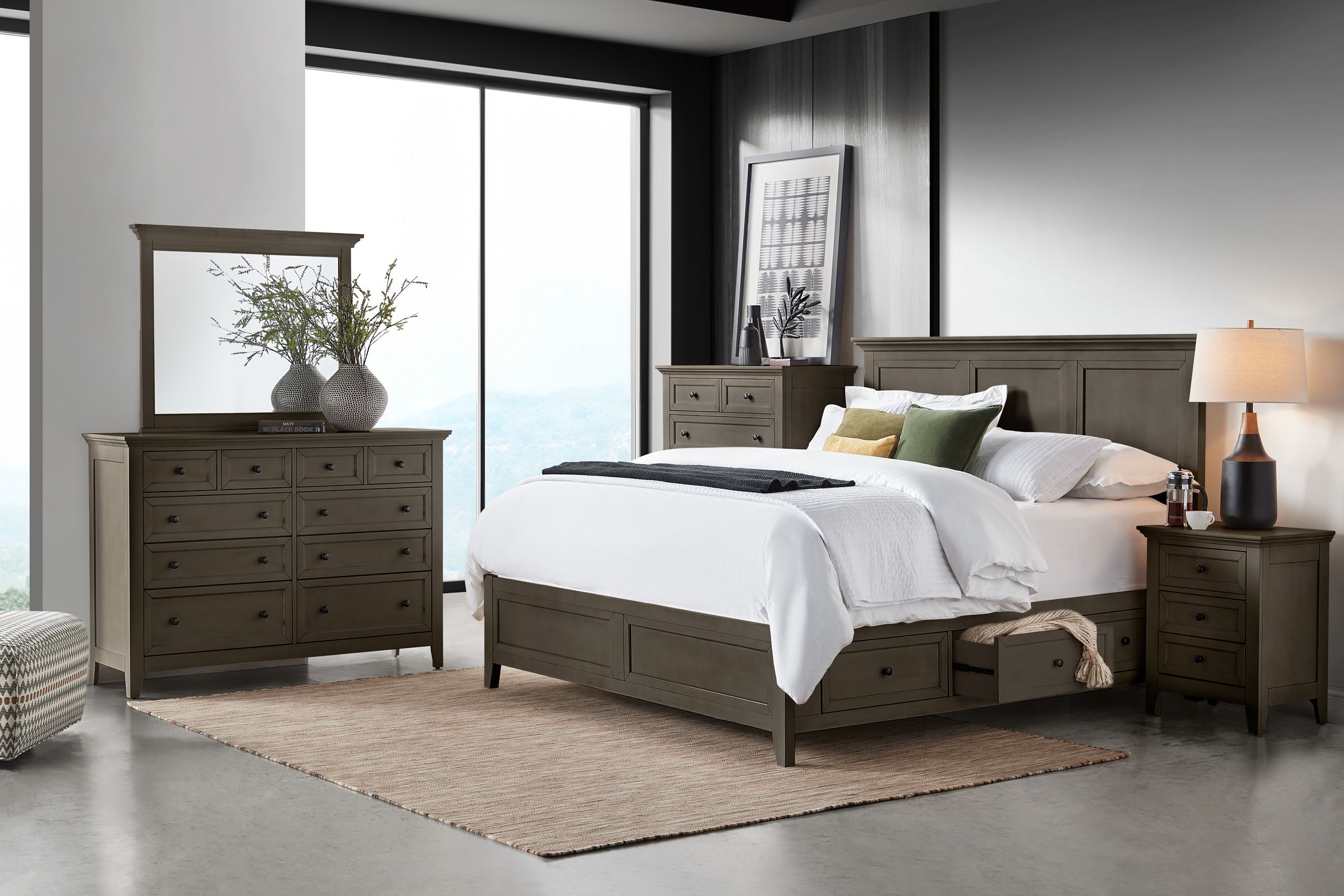 San Mateo 5-Piece Grey Solid Wood Queen Storage Bedroom Set