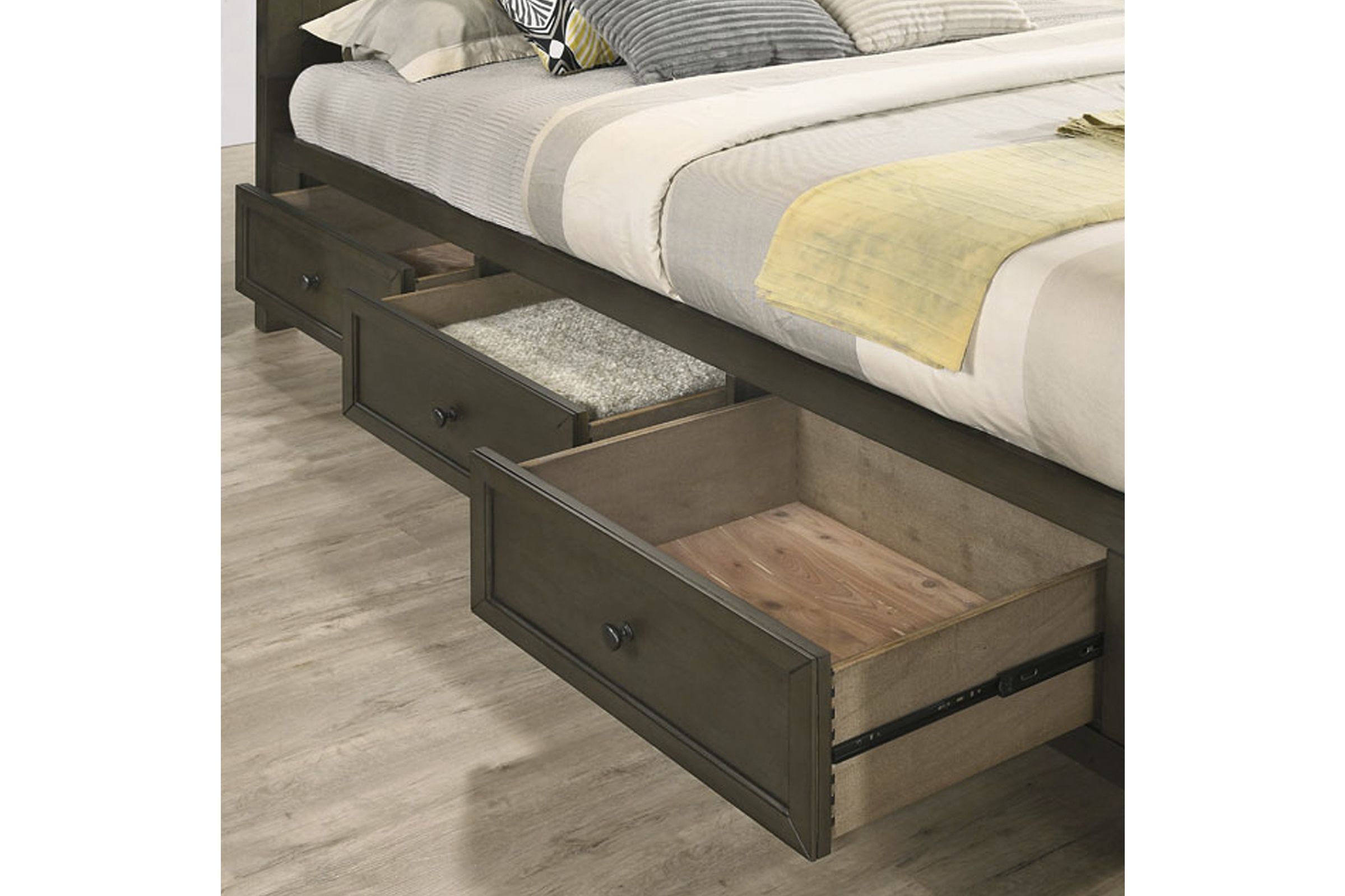 San Mateo Grey Solid Wood King Storage Bed