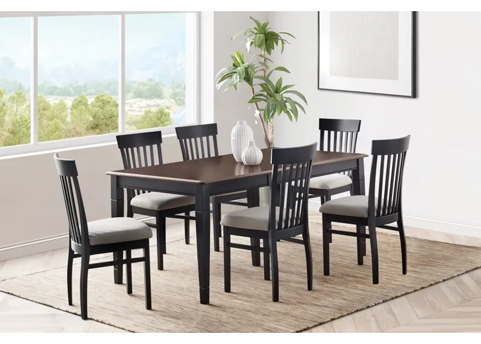 Anni Solid Maple Dining Table with Auburn Finish + 6 Upholstered Chairs by Gascho