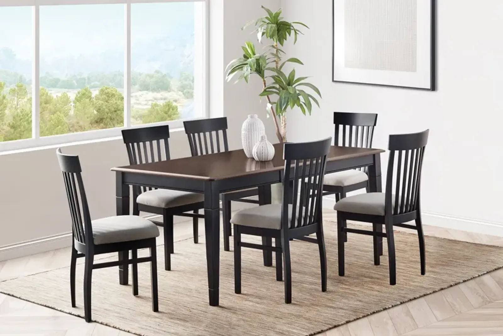 Anni Solid Maple Dining Table with Auburn Finish + 6 Upholstered Chairs by Gascho