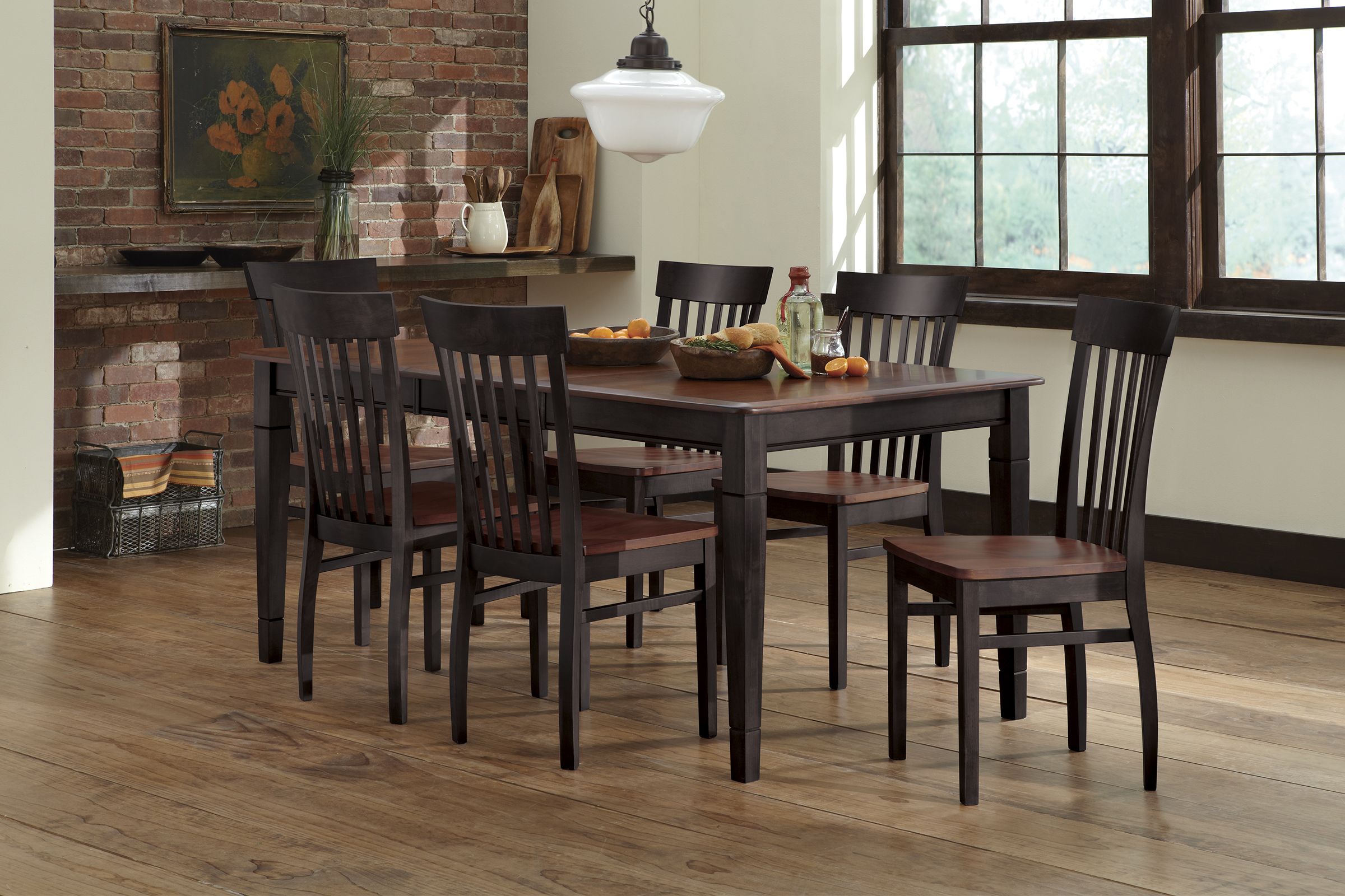 Anni Solid Maple Table with Auburn Finish + 6 Upholstered Chairs by Gascho
