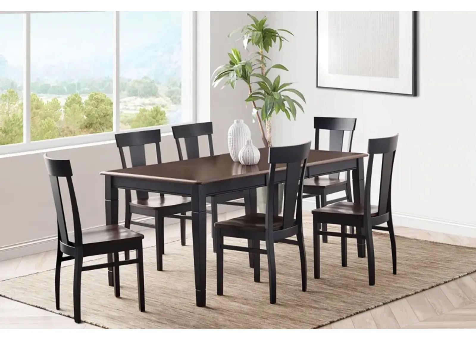 Anni Solid Maple Dining Table with Auburn Finish + 6 Wood Chairs by Gascho