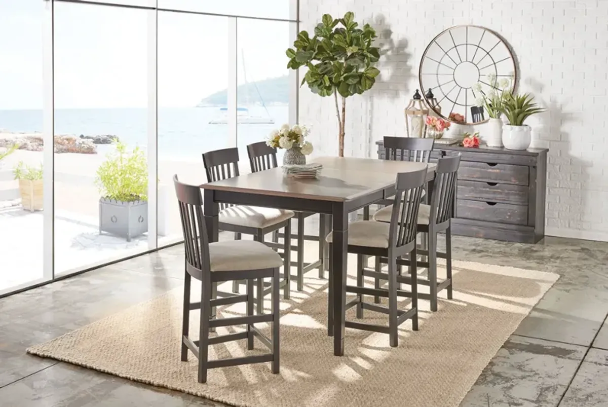 Anni Gathering Table with Driftwood Finish + 6 Upholstered Stools by Gascho