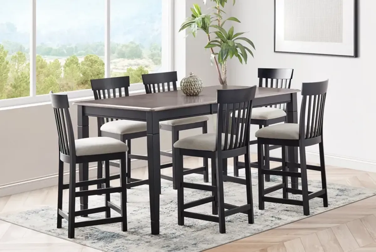 Anni Gathering Table with Driftwood Finish + 6 Upholstered Stools by Gascho