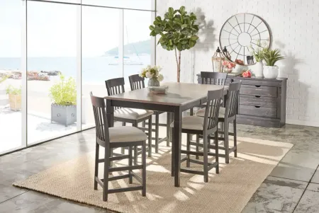 Anni Solid Maple Gathering Table with Driftwood Finish + 6 Upholstered Stools by Gascho