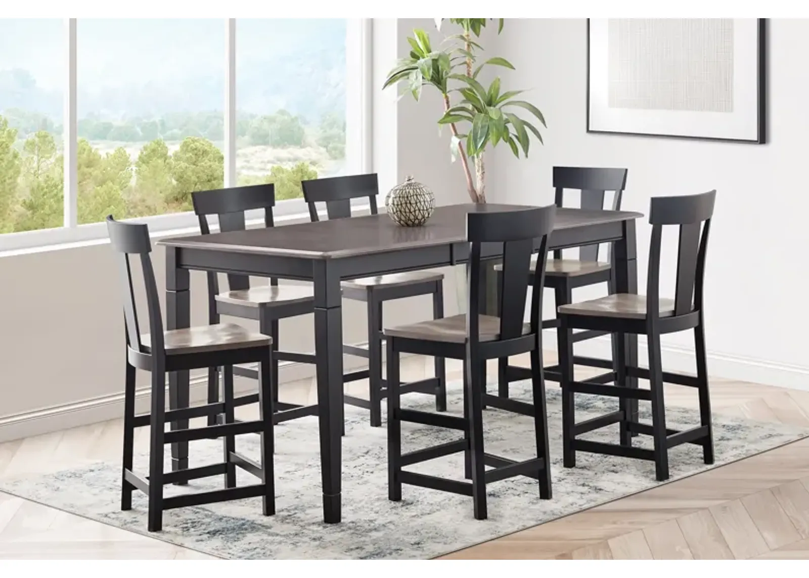 Anni Gathering Table with Driftwood Finish + 6 Wood Stools by Gascho