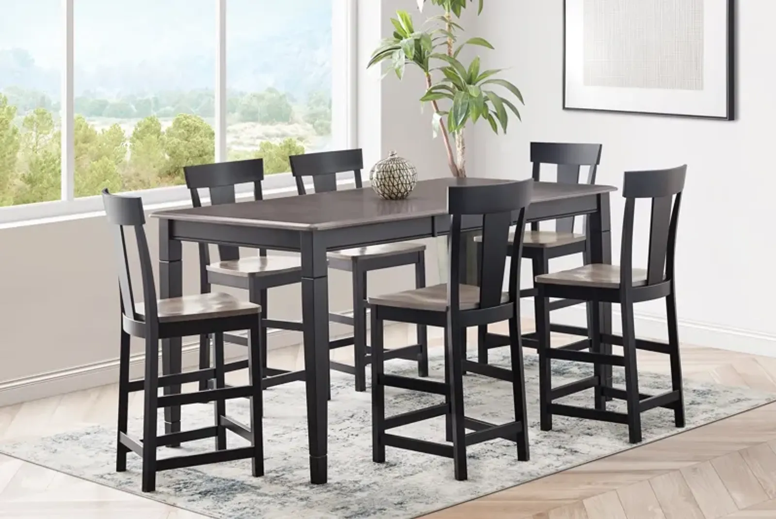 Anni Gathering Table with Driftwood Finish + 6 Wood Stools by Gascho