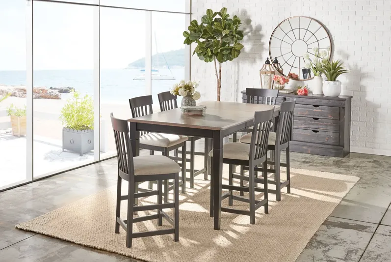 Anni Gathering Table with Driftwood Finish + 6 Wood Stools by Gascho