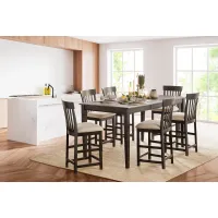 Anni Solid Maple Gathering Table with Auburn Finish + 6 Upholstered Stools by Gascho