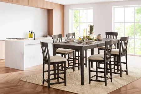 Anni Solid Maple Gathering Table with Auburn Finish + 6 Upholstered Stools by Gascho