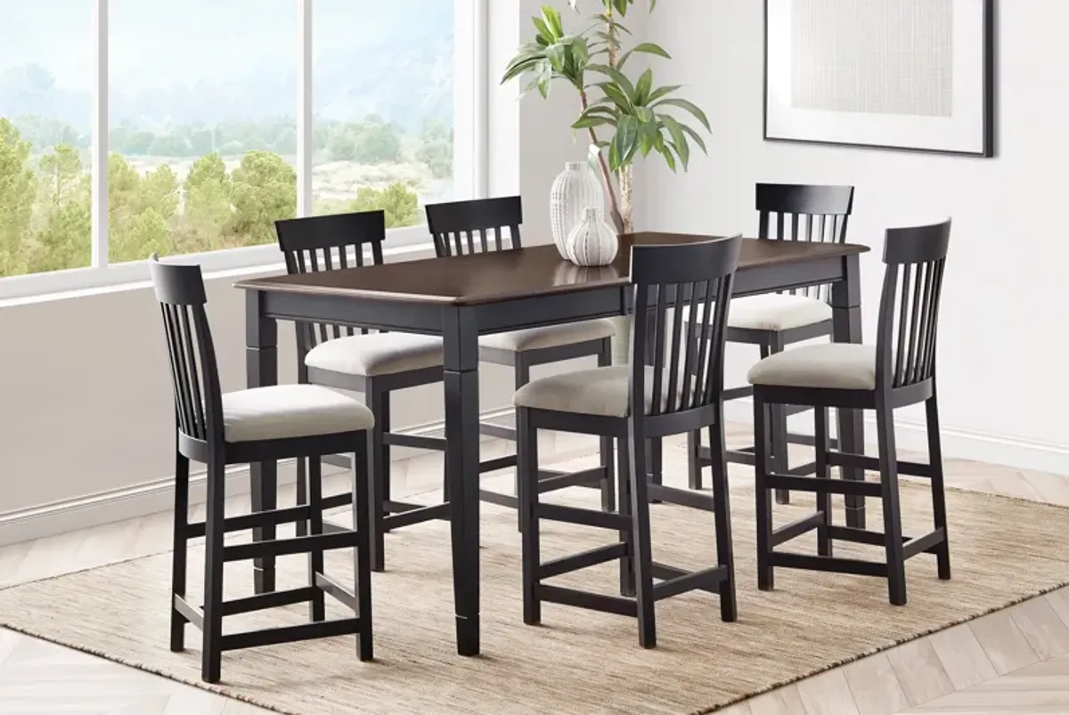 Anni Gathering Table with Auburn Finish + 6 Upholstered Stools by Gascho