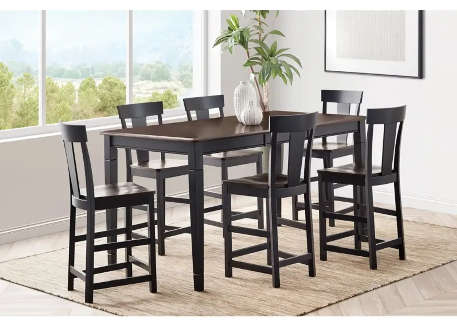 Anni Gathering Table with Auburn Finish + 6 Wood Stools by Gascho