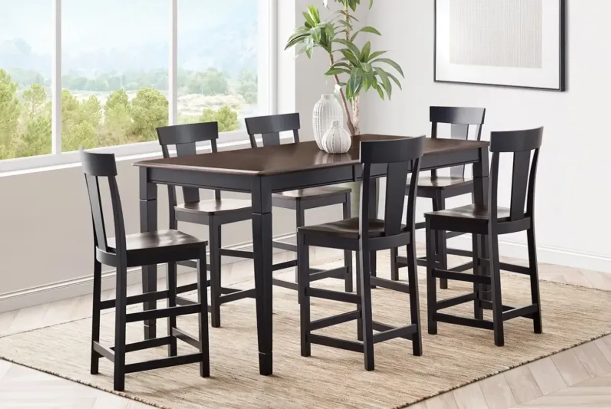 Anni Gathering Table with Auburn Finish + 6 Wood Stools by Gascho