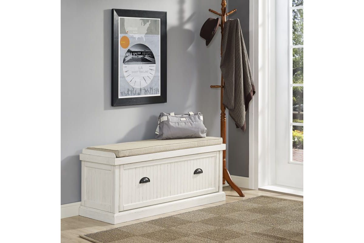 Seaside Entryway Bench Distressed White