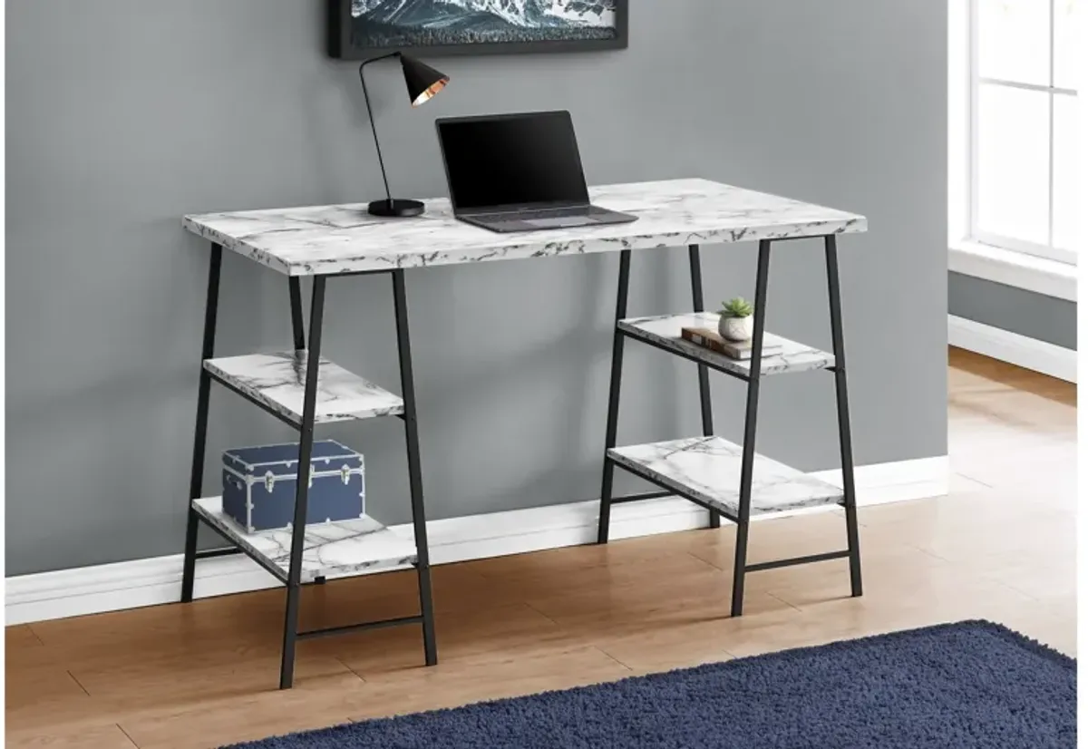 Lenoir 48" White Faux Marble Computer Desk