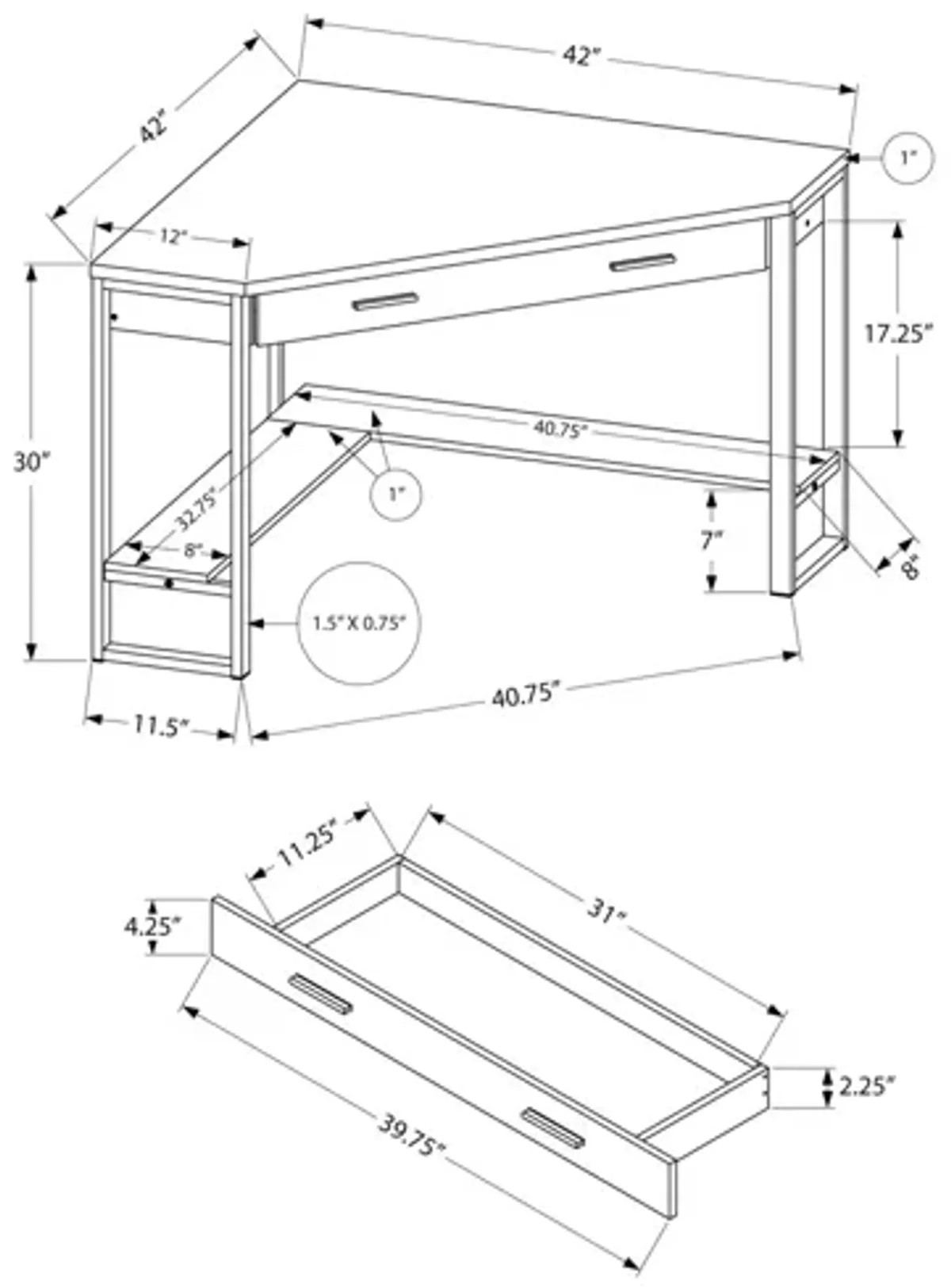 Easton 42" White Corner Computer Desk