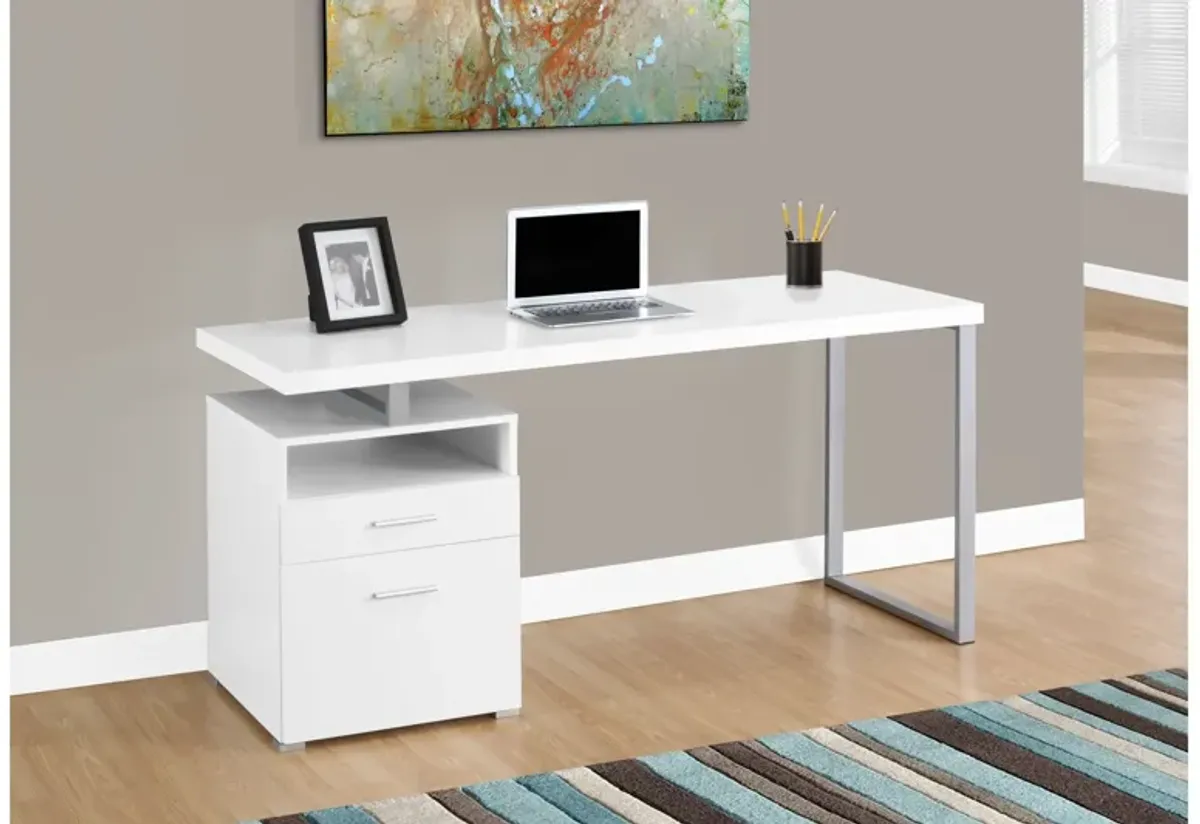 Computer Desk - 60"L / White / Silver Metal