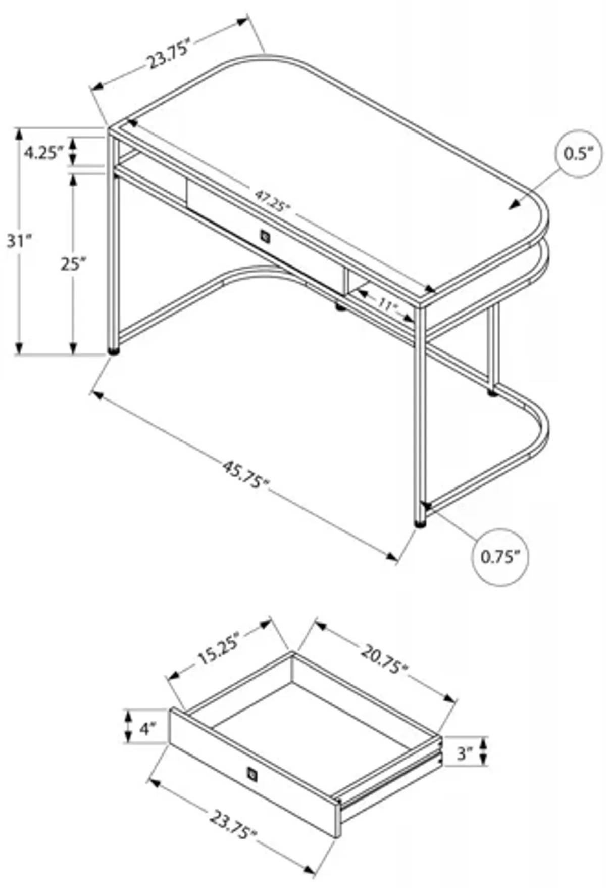 Jarrow 48" Glossy White Computer Desk