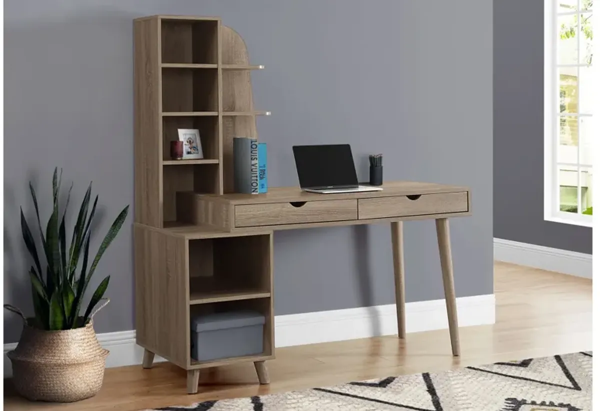 Kestrell 55" Dark Taupe Computer Desk with Bookcase