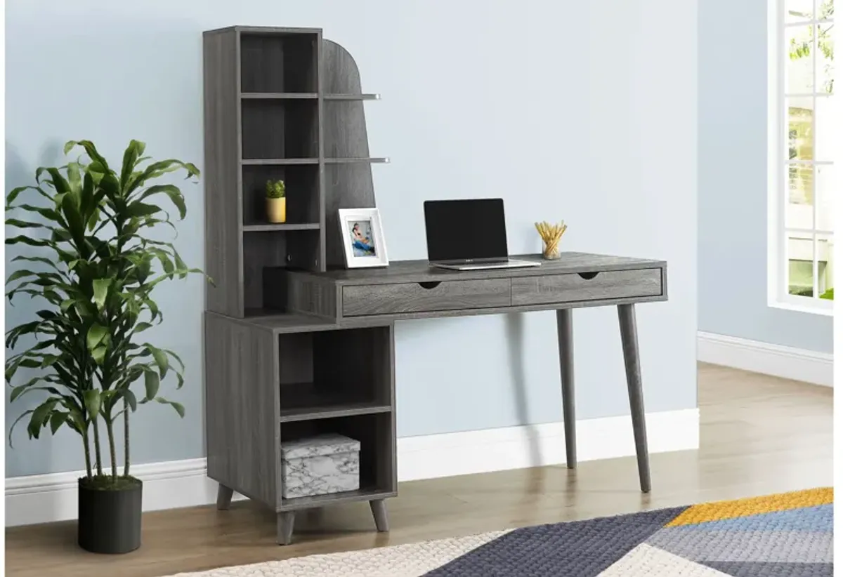 Kestrell 55" Grey Computer Desk with Bookcase