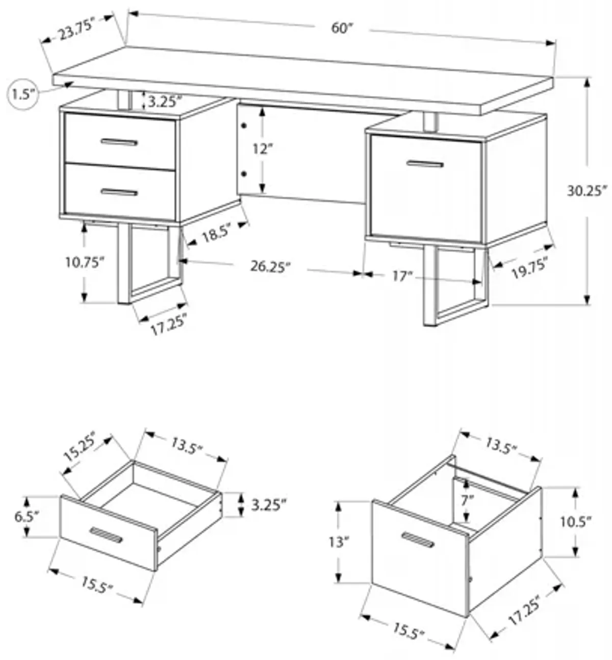 Computer Desk - 60"L / Espresso / Silver Metal