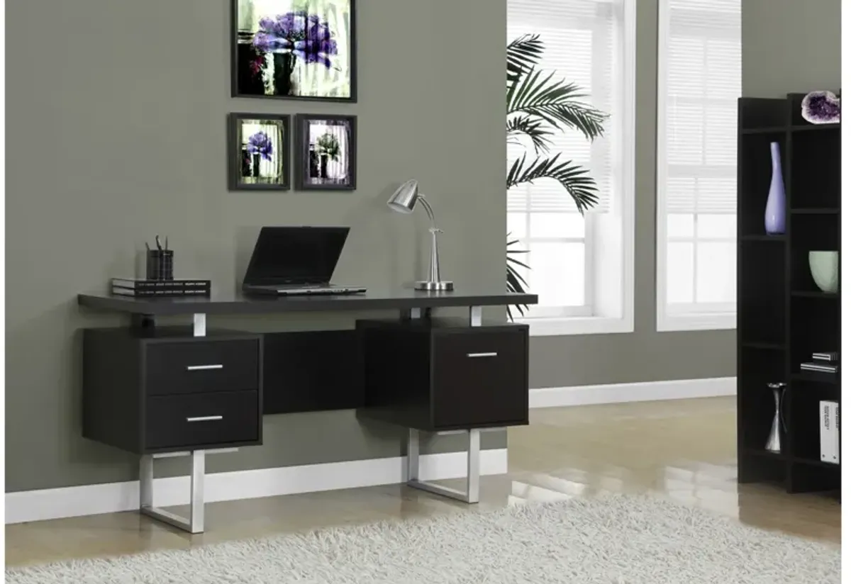 Computer Desk - 60"L / Espresso / Silver Metal