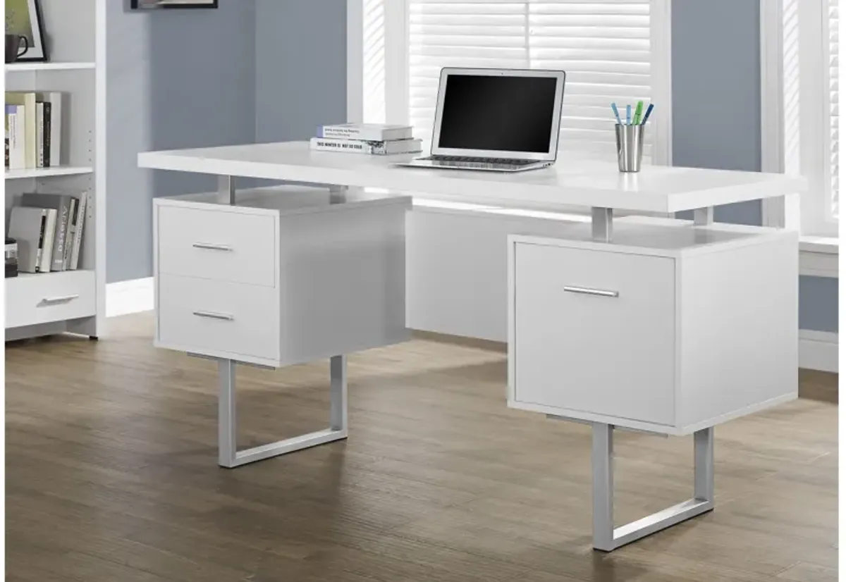 Computer Desk - 60"L / White / Silver Metal