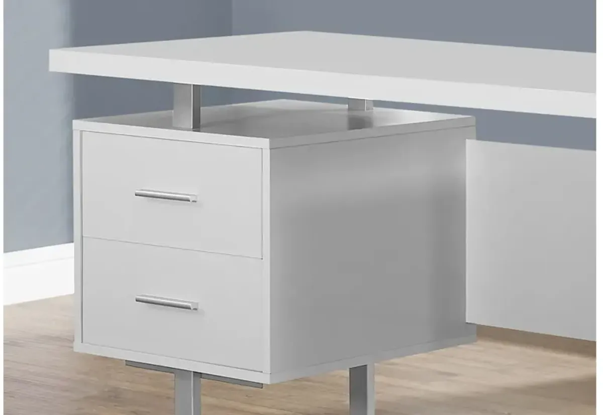 Computer Desk - 60"L / White / Silver Metal